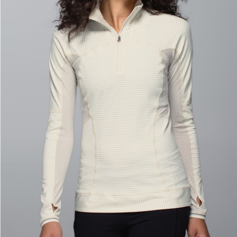 EUC Lululemon Athletica Run for Gold 1/2 Zip Pullover - Ghost Stripe - Size 4